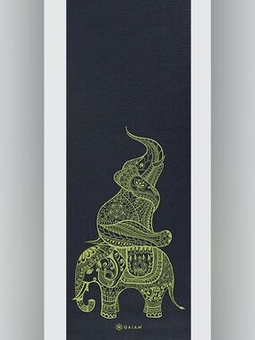 NWOT NEW GAIAM Black Green Elephant Extra Thick Yoga Premium Cushioned Mat HTF